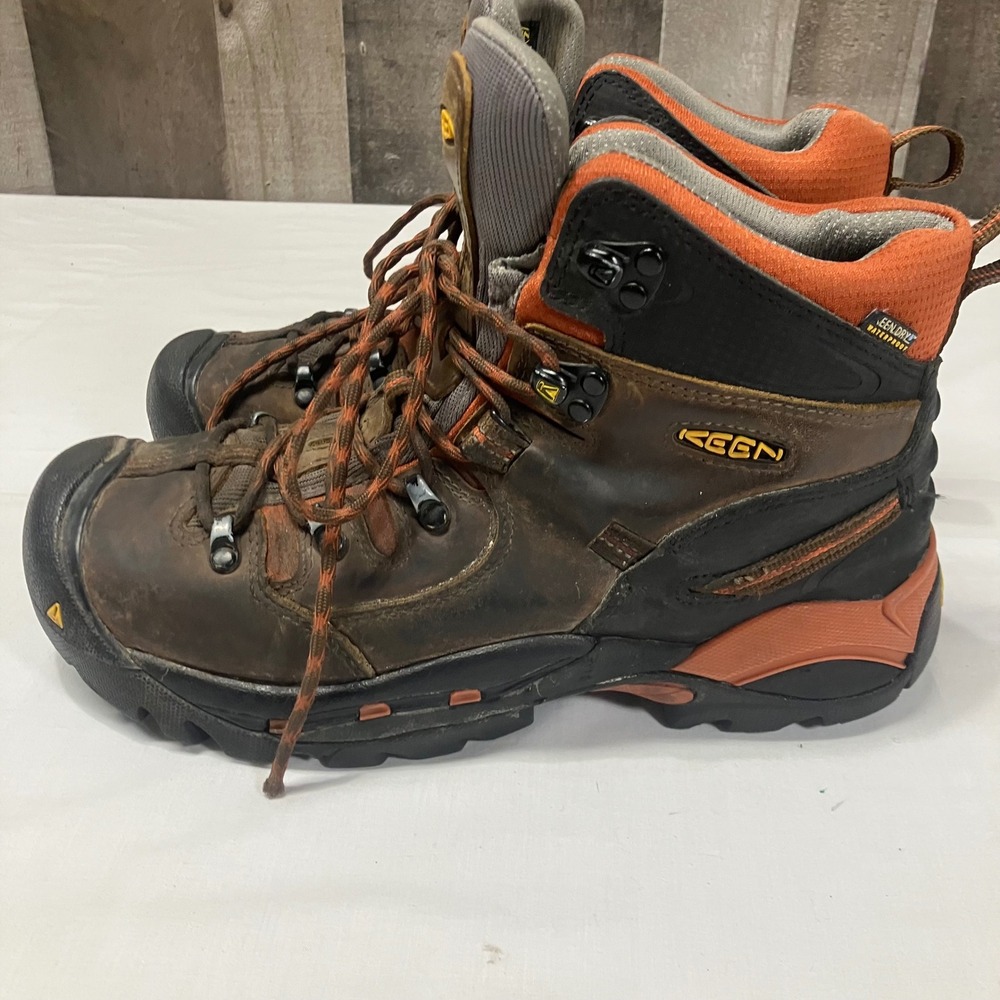 KEEN 10141 Mens Brown Orange Waterproof Leather Hiking Work Boots Size 9D